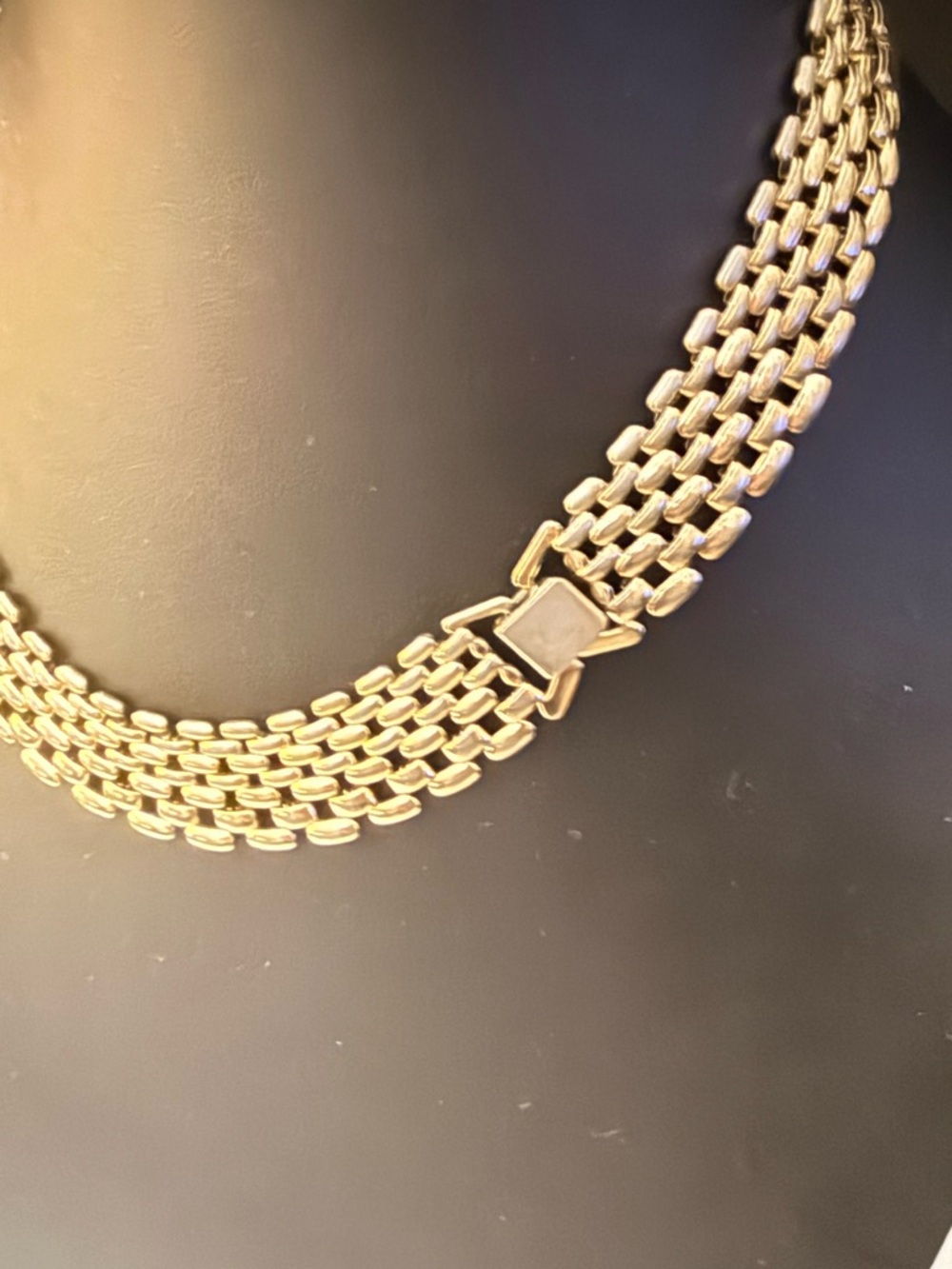Vintage Gold Tone Collar Necklace | Wide Collar Bold Gold Statement Layered Link - Picture 3 of 6